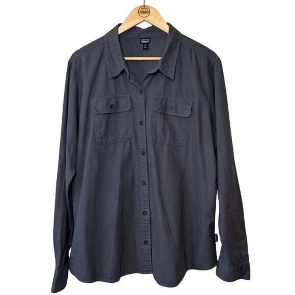 Patagonia Women Organic Cotton Midweight Fjord Flannel Shirt Smolder Blue Sz XXL - Picture 1 of 10